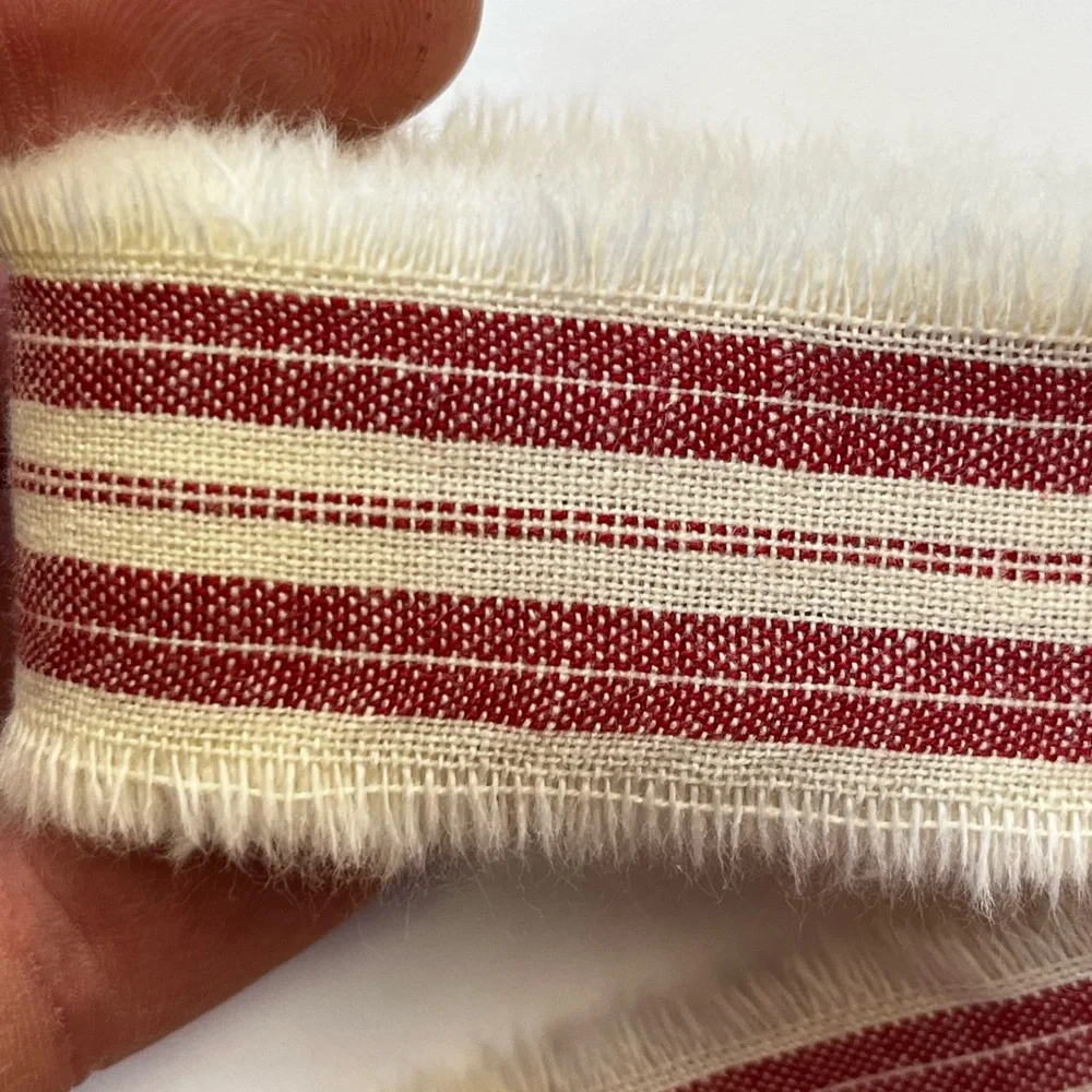 New 4 Yard Fabric Ribbon Strip 1” wide HOMESPUN red stripe Christmas decor